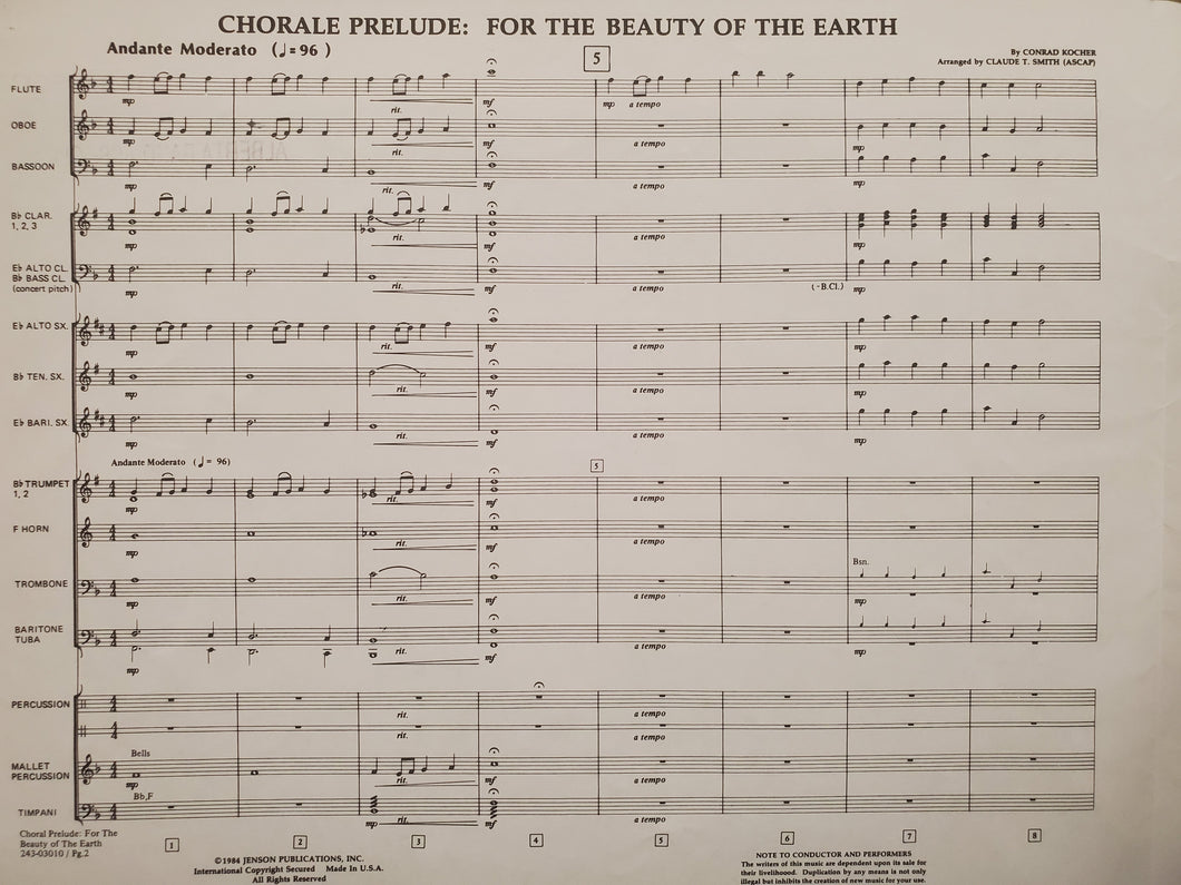 Chorale Prelude: For The Beauty of the Earth Conrad Kocher arr. Claude T. Smith