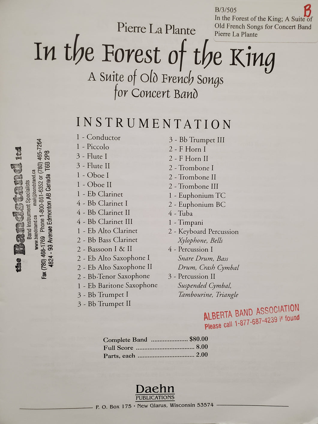 In the Forest of the King; A Suite of Old French Songs for Concert Band Pierre La Plante