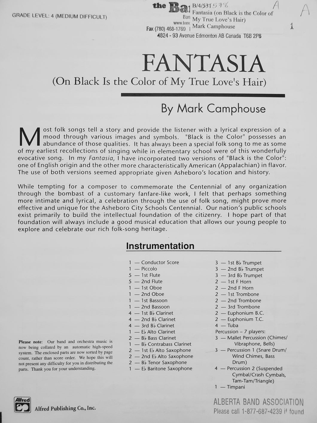 Fantasia (On Black is the Color of My True Love's Hair) Mark Camphouse