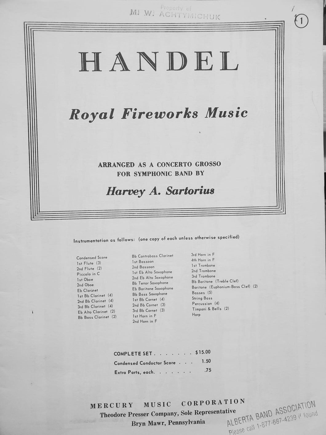 The Royal Fireworks Music George Frederick Handel arr. Harvey A. Sartorius