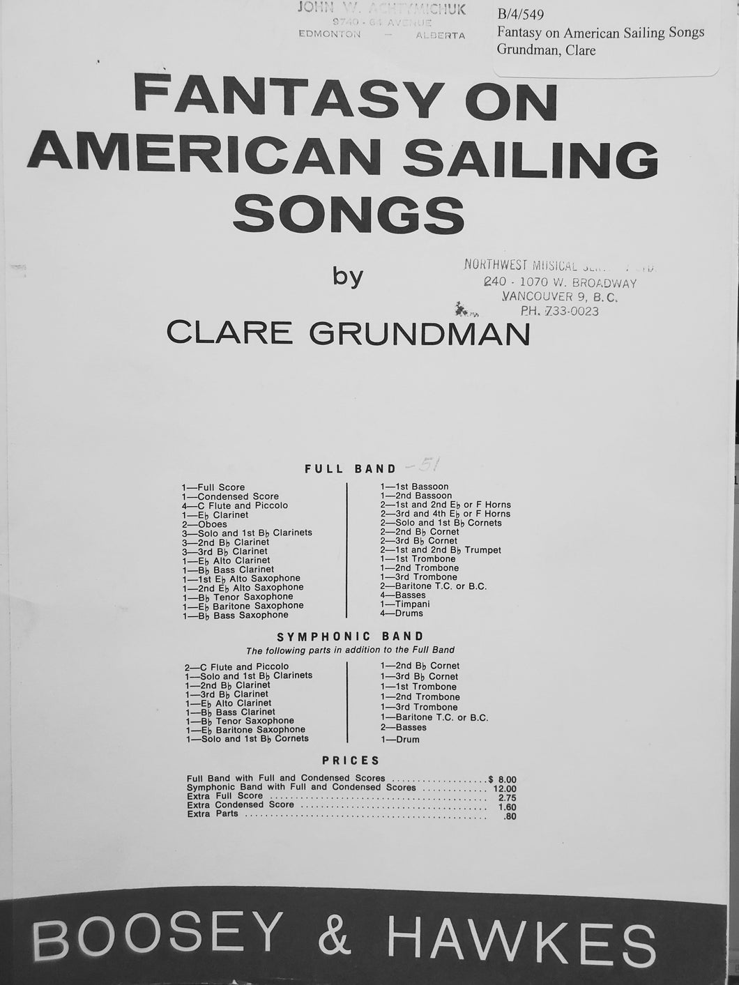 Fantasy on American Sailing Songs Clare Grundman