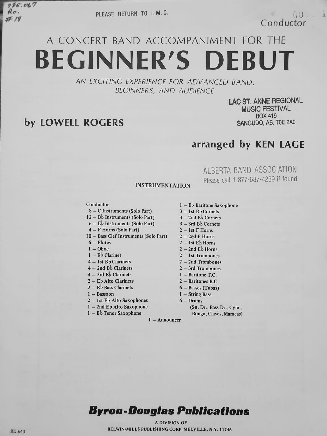 Beginners' Debut Lowell Rogers arr. Ken Lage