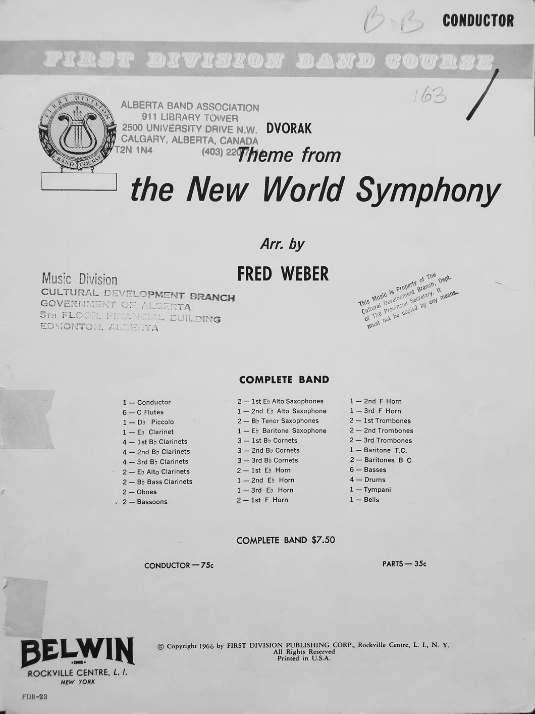 Theme from the New World Symphony Antonin Dvorak arr. Fred Weber